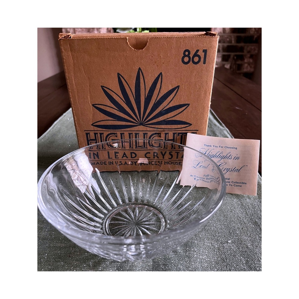 Princess House Highlights Lead Crystal Bowl 861 Sunburst Ribbed Made in USA 7"
